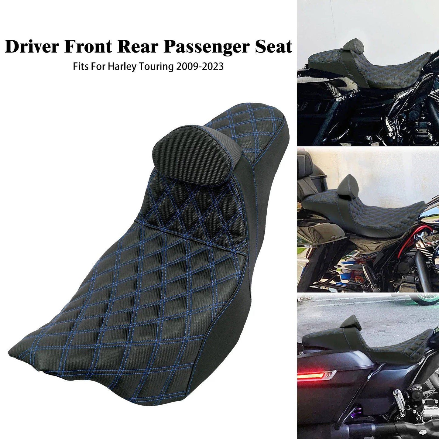 Assento de motocicleta para motorista e passageiro com encosto para Harley Touring Street Glide Road King FLHTK 09-2023