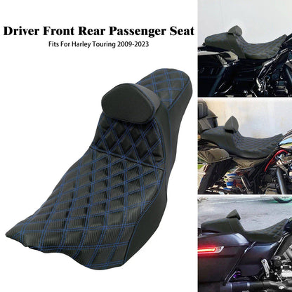 Assento de motocicleta para motorista e passageiro com encosto para Harley Touring Street Glide Road King FLHTK 09-2023