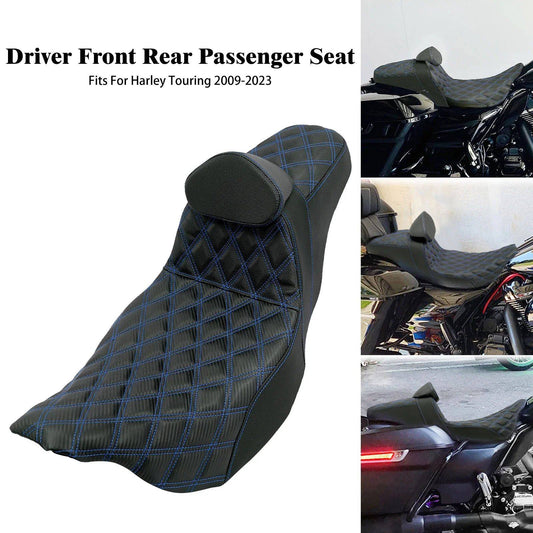 Motorcycle Two Up Driver Front Rear Passenger Seat Cushion With Backrest For Harley Touring Street Glide Road King FLHTK 09-2023
