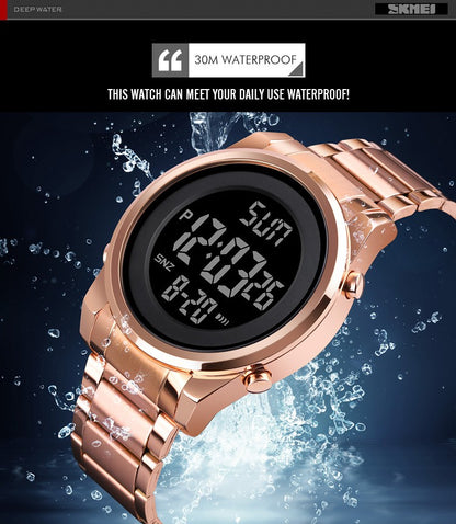 SKMEI Luxury Waterproof Watch for Men Stainless Steel Electronic Sports Digital Mens Wristwatches Man Clock Reloj Masculino 1611