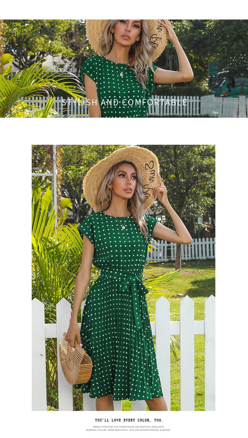Summer Dresses For Women High Waist Midi Elegant Pleated Polka Dots Office Lady Dinner Party Vacation Dress Female Clothing Robe