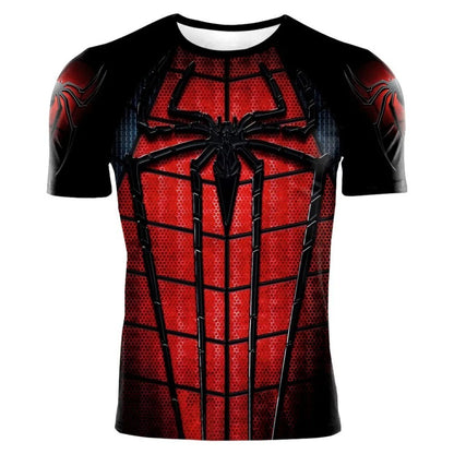 2025 summer new men's compression T-shirt Spider role play short sleeve T-shirt elastic superhero top fitness activewear