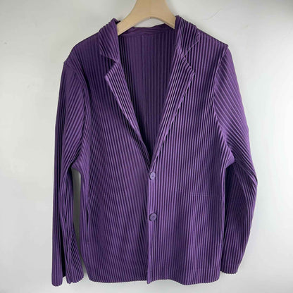 Miyake New 2025 Spring Suit Long Sleeve Pleated Pleated Men's Jacket Lapel Pleated Solid Color Fashion Loose Plisse Casual Top