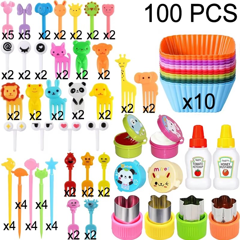 Mini Garfos de Fruta para Crianças Animais Fofos Palitos para Lanches com Cortador de Vegetais Conjunto de Divisórias de Silicone para Lancheira