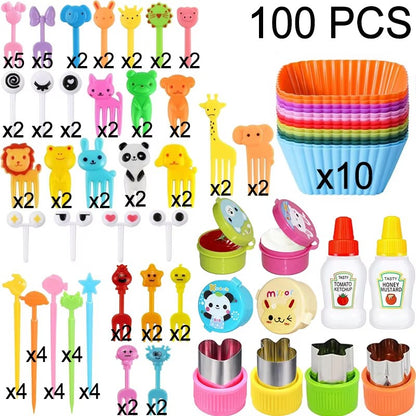 Mini Garfos de Fruta para Crianças Animais Fofos Palitos para Lanches com Cortador de Vegetais Conjunto de Divisórias de Silicone para Lancheira