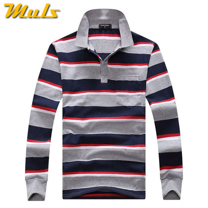 Cotton Polos Men Long Sleeve Mens Polo Shirt Spring Autumn Striped Male Polo Dress Classic Business 2018 Father Gift Drop Ship