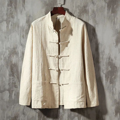 Casual Men's Chinese Style Linen Shirts Stand Collar Traditional Kung Fu Tai Chi Shirt Coat Tang Suit Uniform Jacket Men Clothes