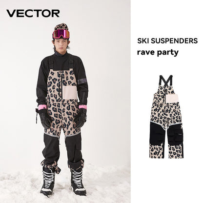 VECTOR Thick Men Women Ski Pants Straight Overalls Jumpsuit Skiing Bib Waterproof Winter Warm Windproof Outdoor Sports Snowboard