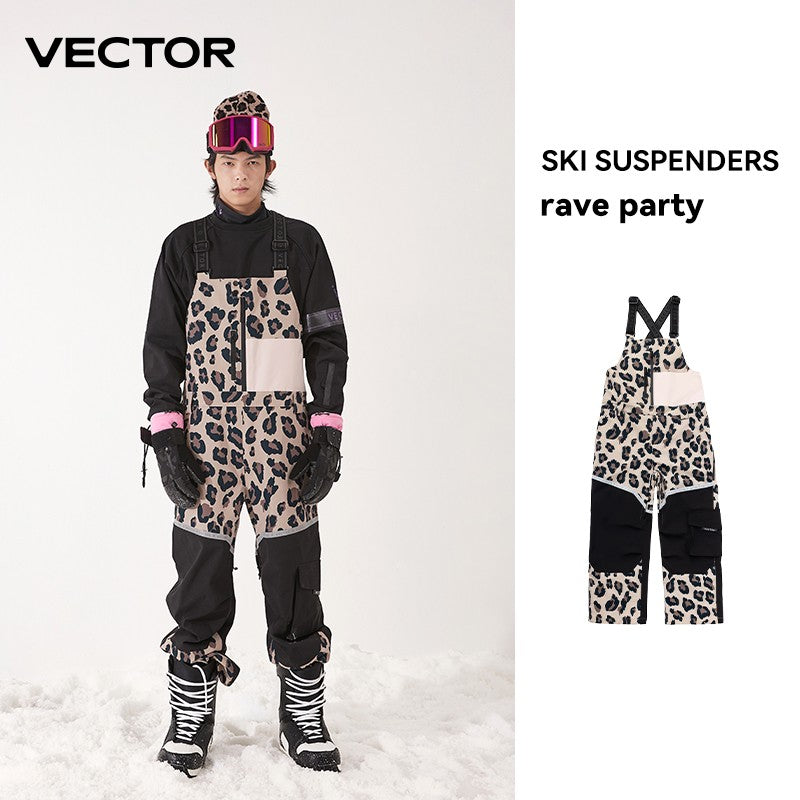 VECTOR Thick Men Women Ski Pants Straight Overalls Jumpsuit Skiing Bib Waterproof Winter Warm Windproof Outdoor Sports Snowboard