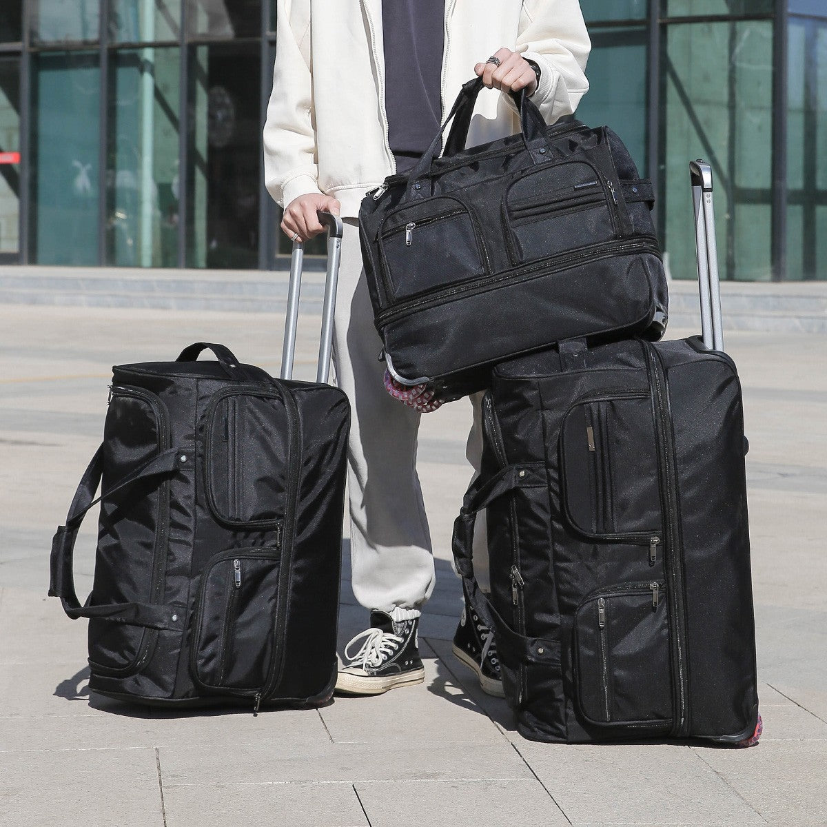 Airline Checked Bag Foldableing Overseas Moving Luggage Bag with Trolley Travel Luggage Rolling Travel Storage Bag Luggage Bag Men's Extra Large Capacity