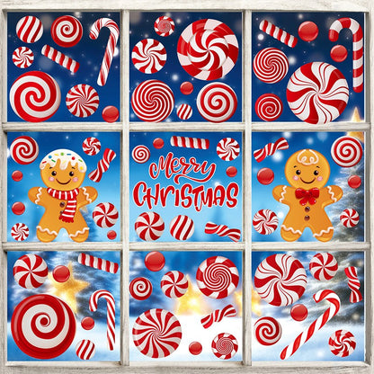 Christmas Gingerbread Man & Candy Cane Window Stickers - Sweet Holiday Decals for Bedroom Living Room Glass Holiday Home Decor