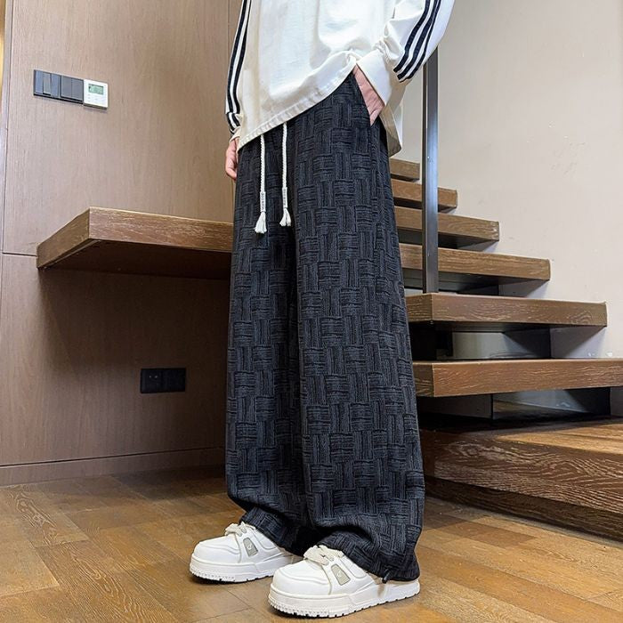 Calça Masculina Reta com Cordão na Cintura Bolsos Elástica Ajuste Casual para Uso Diário Outono Inverno Calça Esportiva Masculina de Alta Qualidade