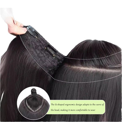 Peruca feminina com botão interno de peça única, cabelo encaracolado longo em camadas, aplique em V