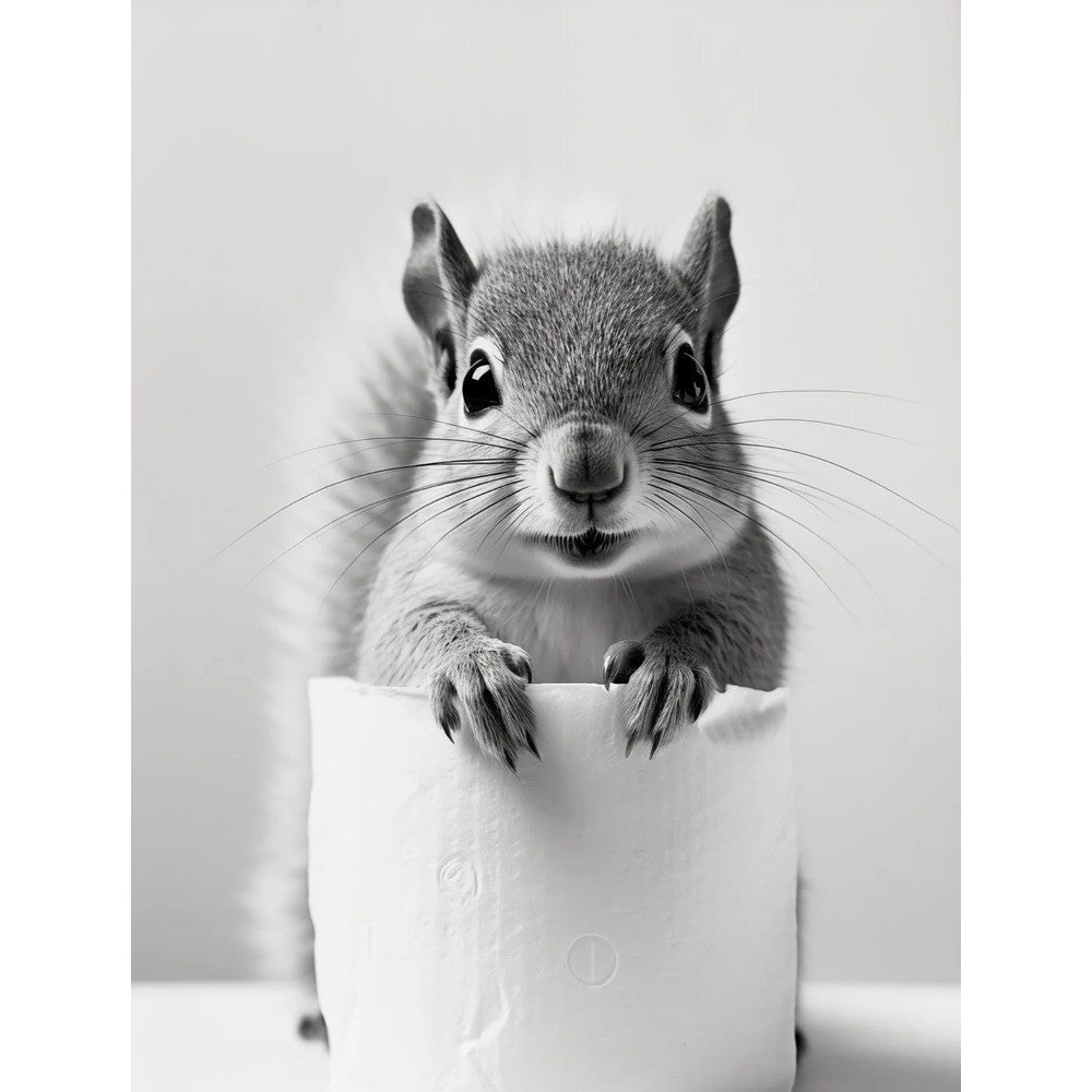 Black and White Cute Animal and Toilet Paper Poster Lion Owl Cat Dog Canvas Painting Wall Art Bathroom Living Room Home Decor