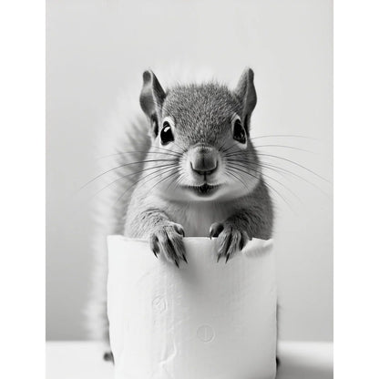 Black and White Cute Animal and Toilet Paper Poster Lion Owl Cat Dog Canvas Painting Wall Art Bathroom Living Room Home Decor