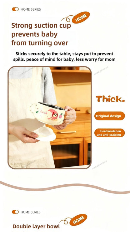 304 Stainless Steel Baby Bowl with Lid Double Handle Kids Feeding Bowl Anti-Scald Toddler Tableware Food Soup Bowl for Infants