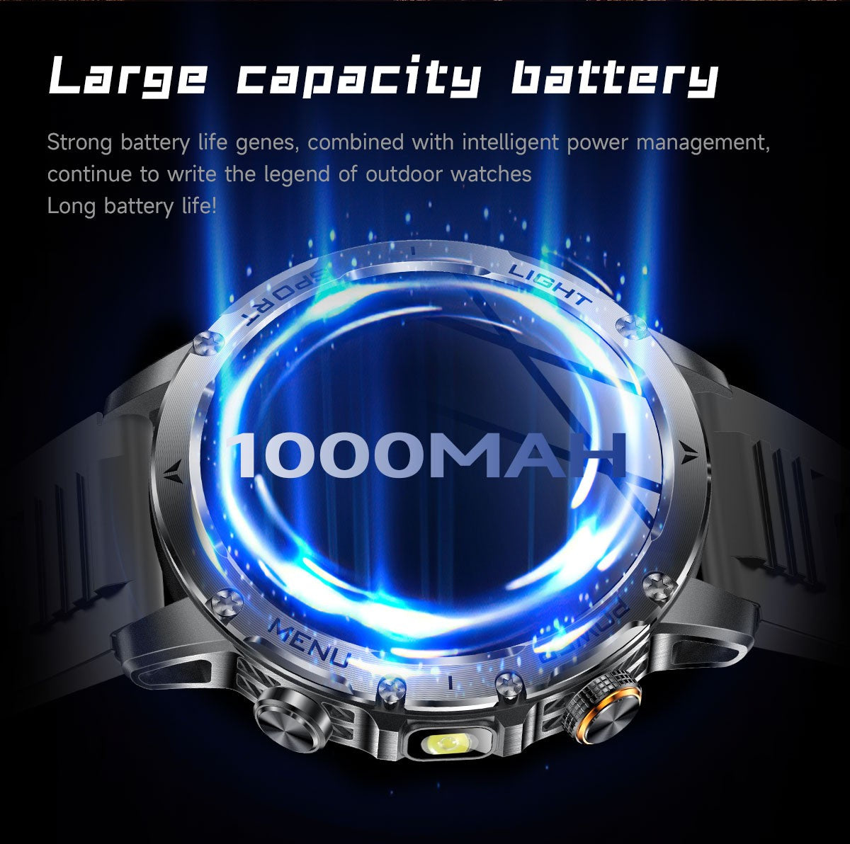 New Outdoor Sports Smart Watch 1.7" HD AMOLDE Screen 1000mAh Battery LED Flashlight IP68 Waterproof BT Call Military Smartwatch