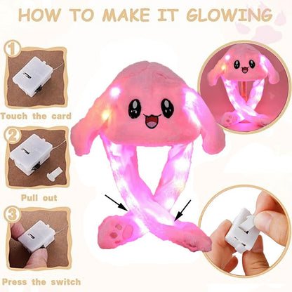 LED Plush Rabbit Hats Glowing Bunny Ears Hat With Moving Ears Cute Spring Cap Adult Children Funny Gift Cosplay Costume