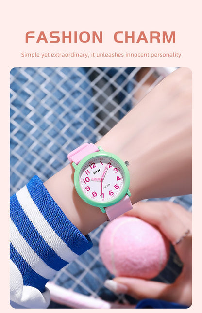 TPW Learning Watch Colorful Dial Cute Watch For Young Ladies Rubber Strap Luminous Hands