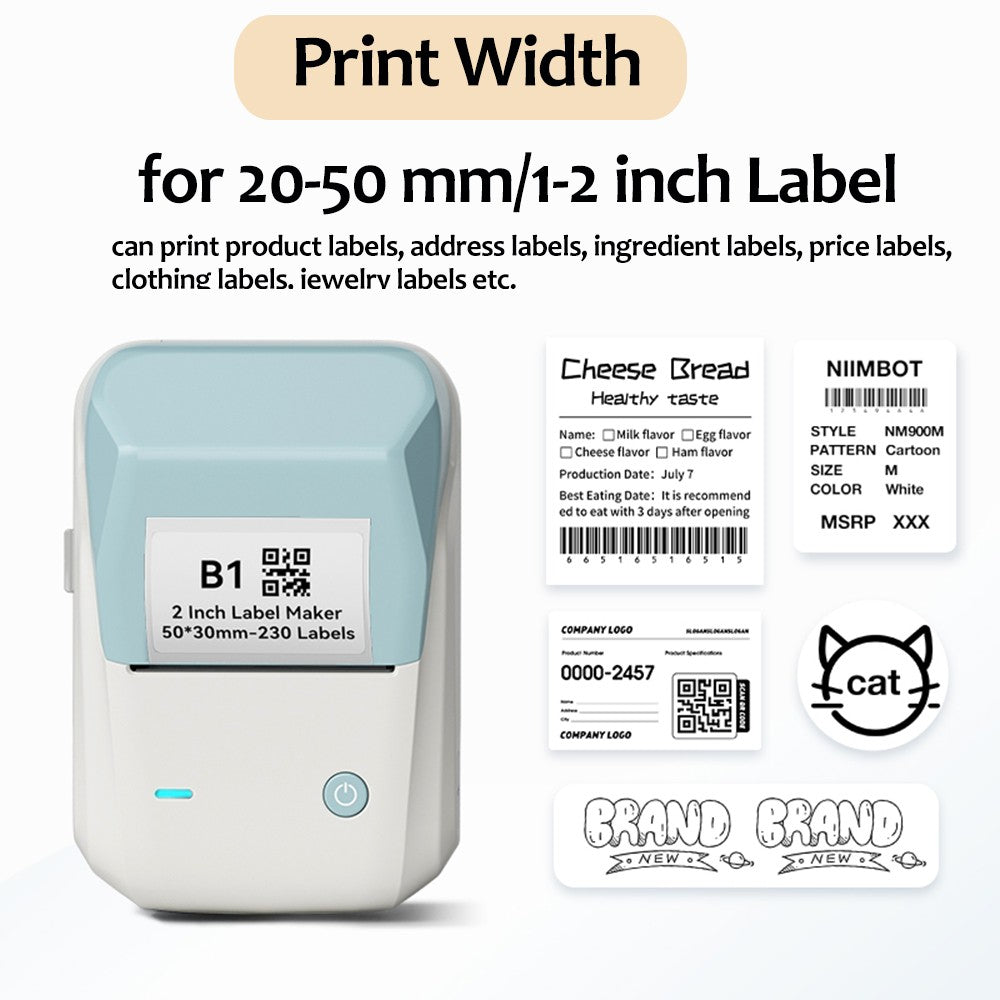 Portable Niimbot B1 Wireless Label Maker Adhesive Sticker Printer Labeling Machine DIY 20-50mm Labels for Office Home