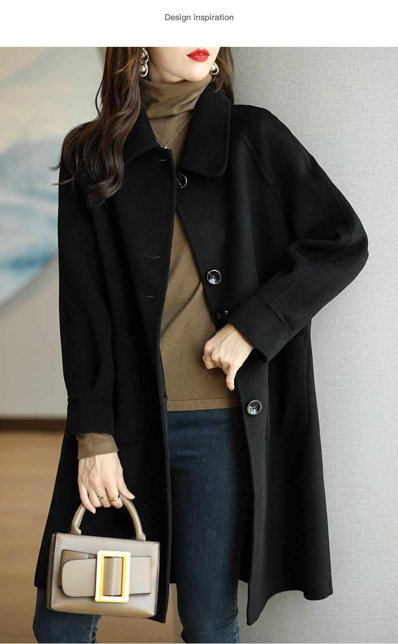 Plus Size Women's Thickened Woolen Coat Hot Sale Of The Season Autumn Winter New Style Small Size Korean Version Slimming Med...