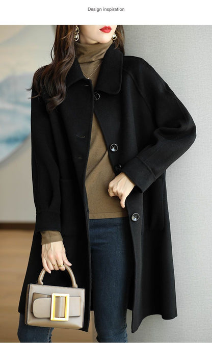 Plus Size Women's Thickened Woolen Coat Hot Sale Of The Season Autumn Winter New Style Small Size Korean Version Slimming Med...