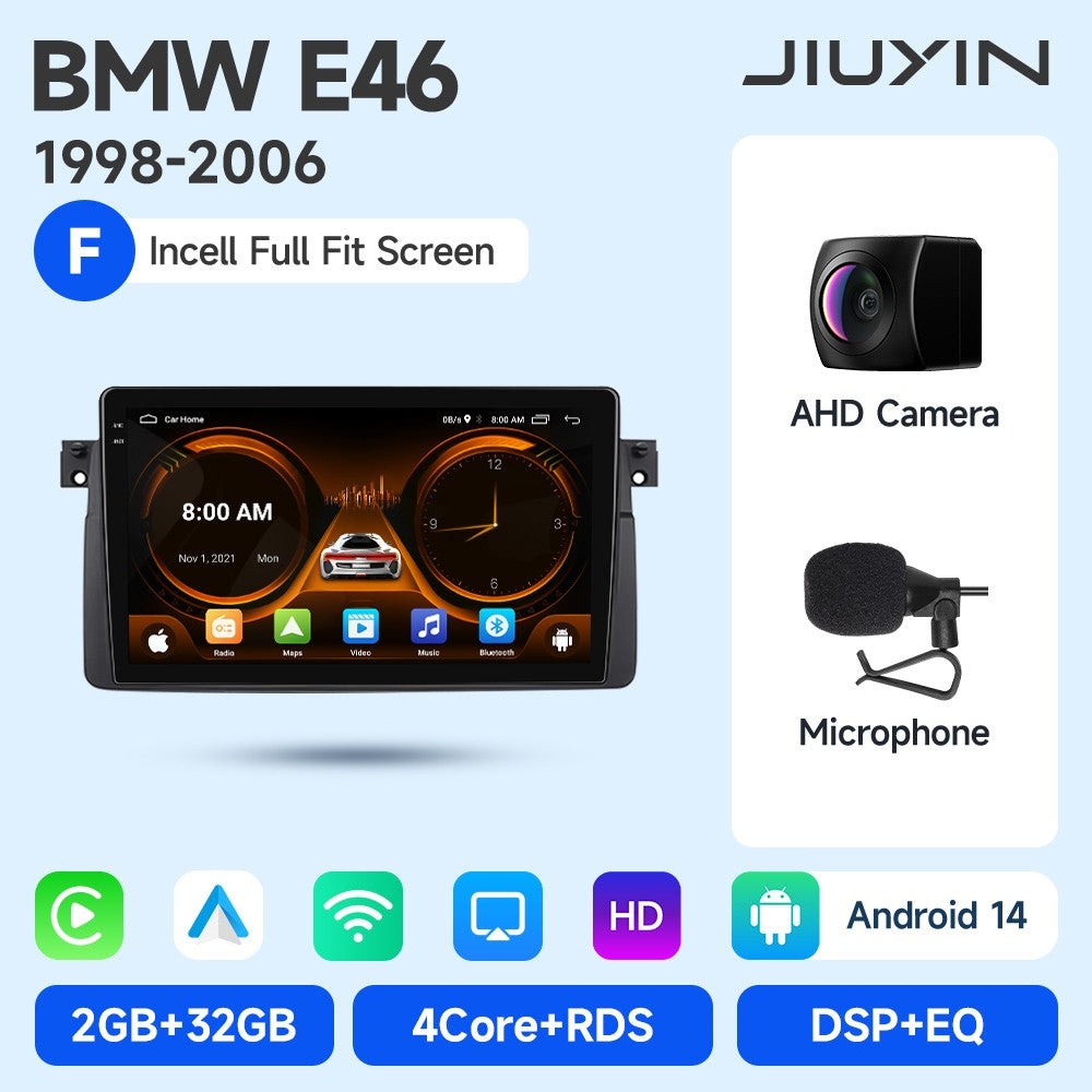 JIUYIN Android 15 Wireless Carplay Auto Rádio Estéreo Multimídia Automotivo Para BMW E46 M3 318 320 325 330 335 1998-2006 IPS