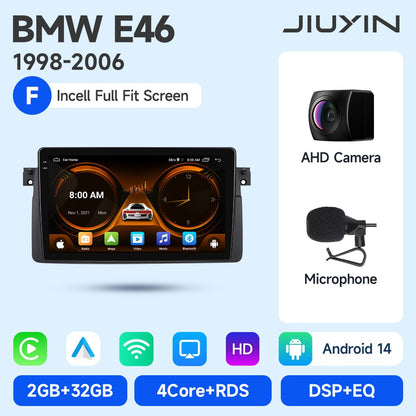 JIUYIN Android 15 Wireless Carplay Auto Rádio Estéreo Multimídia Automotivo Para BMW E46 M3 318 320 325 330 335 1998-2006 IPS
