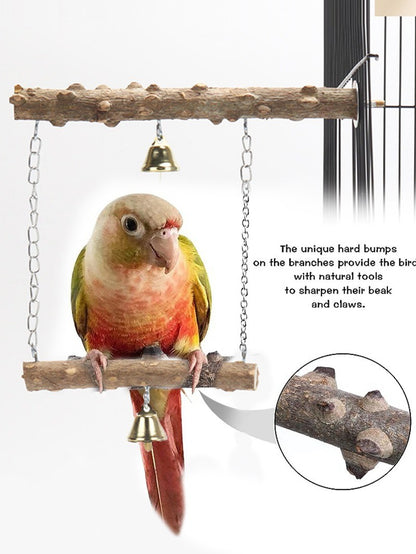 Poleiro de Madeira de Pimenta Camada Dupla para Papagaio Brinquedo para Pássaros, Poleiro Moedor de Garras e Bico para Periquito, Acessórios para Gaiola de Pássaros