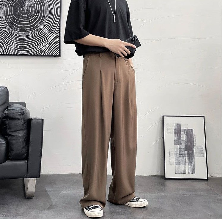 Trousers For Men Brown Fluid Draped Baggy Stylish Tailoring Summer 2025 Man Suits Pants Clothing Premium Thin Casual Up