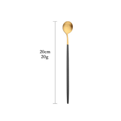 Talheres de Aço Inoxidável Preto Dourado Kit de Talheres Faca de Jantar Colher de Café Garfo Garfo de Salada Colher Faqueiro