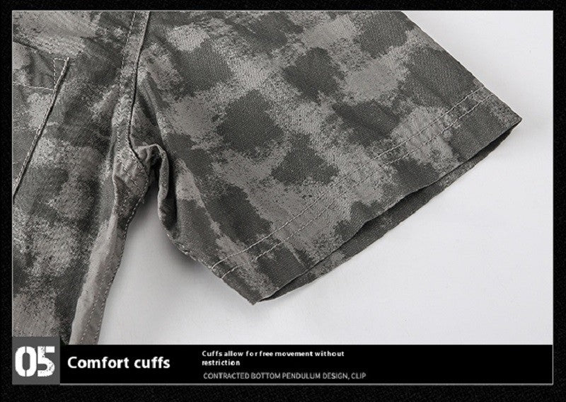 Summer Men Short Sleeve Cargo Breathable Shirt Men Casual Plaid Tactic Shirts Men Camouflage Outdoor Camp Hike Safari Work Shirt