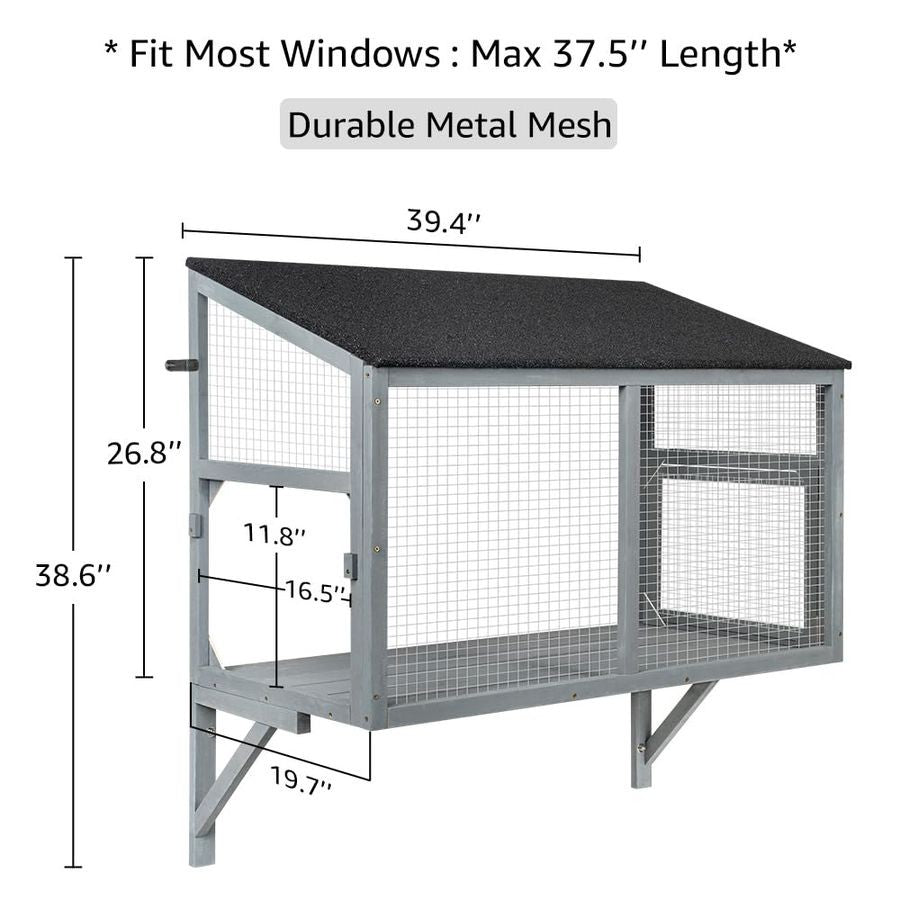Catio para Gatos, Caixa de Janela para Gatos Internos, Casa de Poleiro de Madeira, Expansível para Vários Gatinhos, Seguro e Confortável para Uso Externo