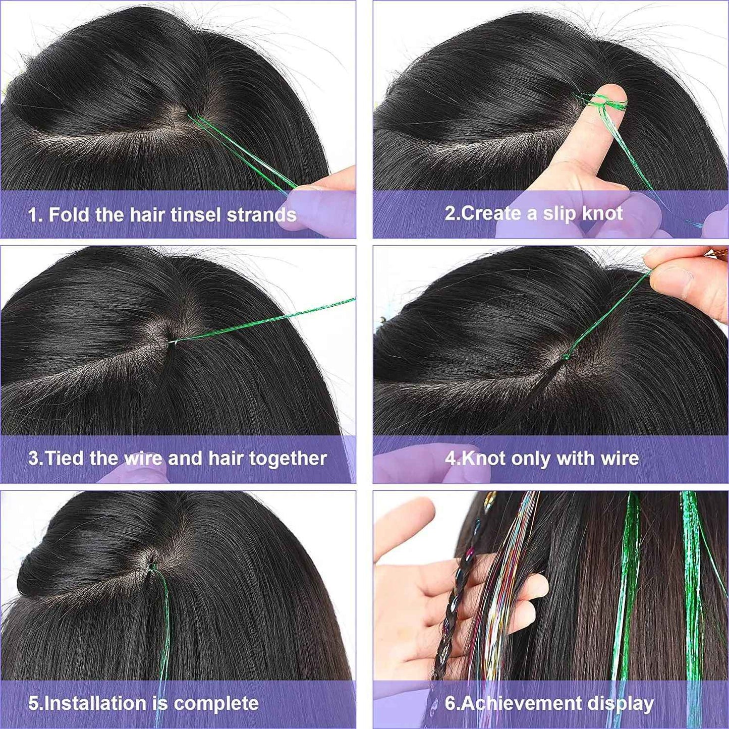 Hair Tinsel Kit With Tool 4200 strands Fairy Tinsel Hair Extensions 12 Color Sparkling Shiny Heat Resistant Highlights Glitter