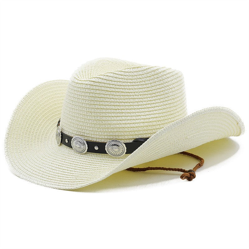 Chapéu de Cowboy Ocidental de Palha Oco para Homens e Mulheres Verão 2023 Chapéu de Sol Elegante Punk Sombrero Hombre Cowgirl Outdoor Jazz Beach