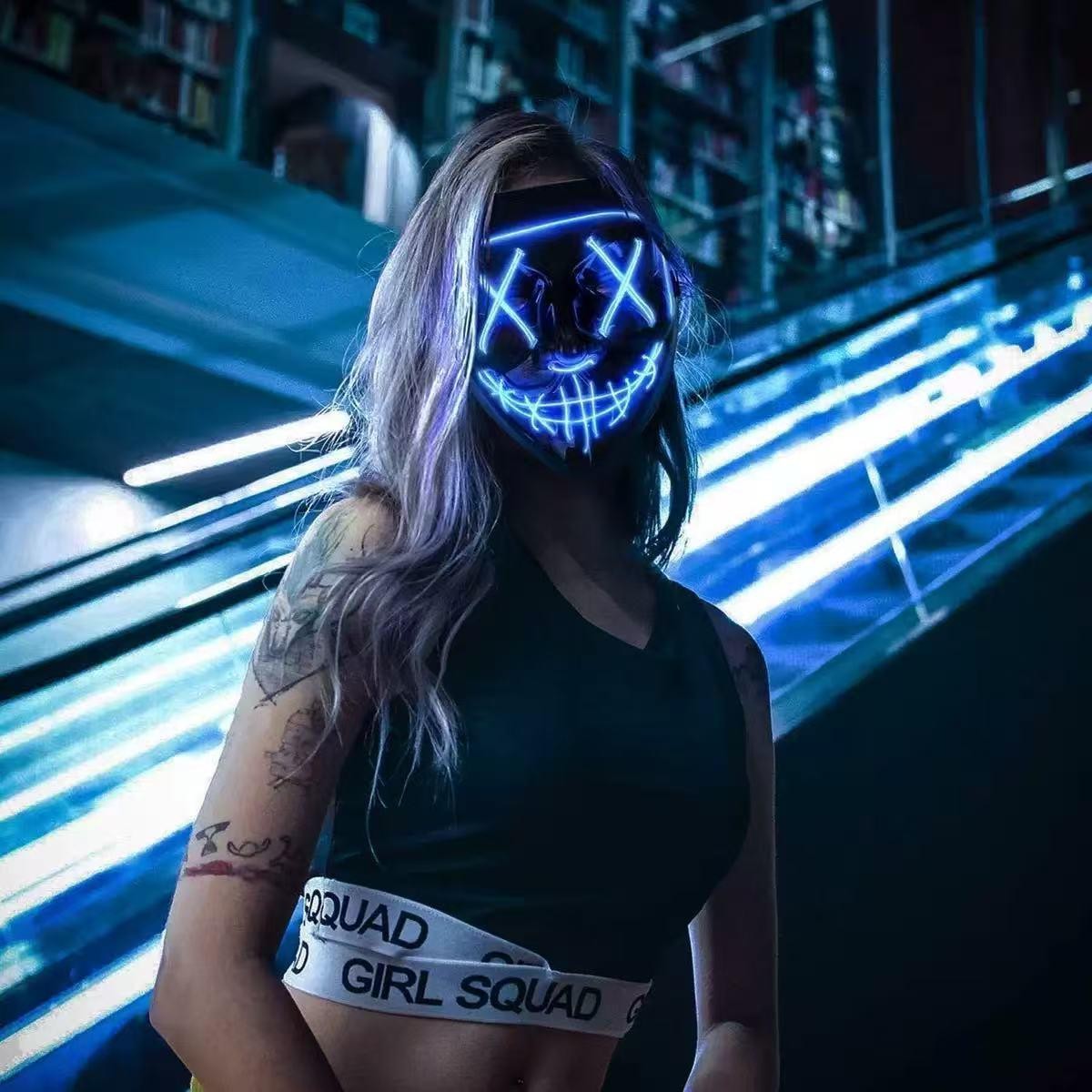 LED Glowing Black V-Shaped Mask, Masquerade Cheering Prop, EL Ghost Face Mask, Glowing Mask