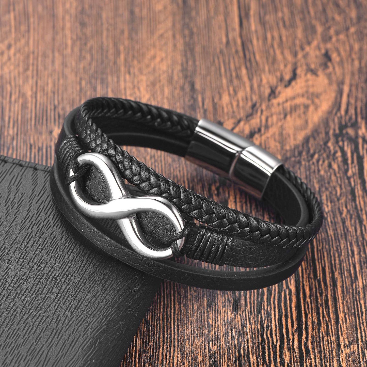 Pulseira de Aço Inoxidável Clássica de Couro Masculina, Corrente, Acessórios de Joias Elegantes para Pai e Namorado