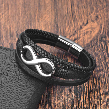 Pulseira de Aço Inoxidável Clássica de Couro Masculina, Corrente, Acessórios de Joias Elegantes para Pai e Namorado