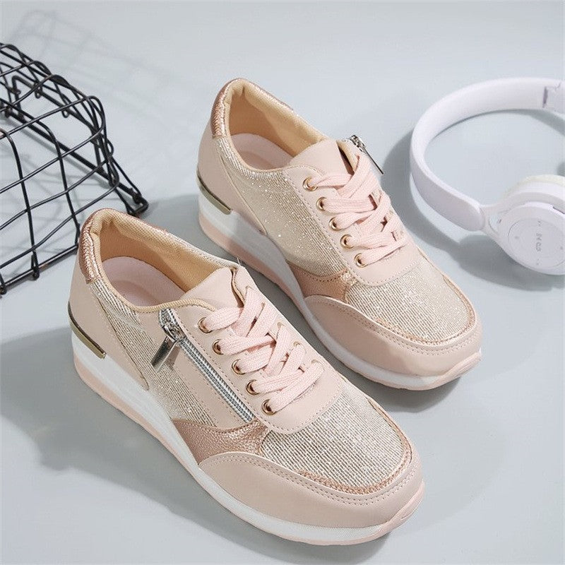 Fashion Thick Bottom Silver Sneakers Women 2025 Spring Wedge Heel Vulcanized Shoes Woman Comfortable Lace Up Sport Sneaker Mujer