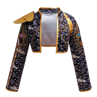 Girls Black?Gold 3D Printed Jacket Shorts Cosplay Set Kids Outfit for Stage Show Birthday Party Halloween Carnival Dress?Up