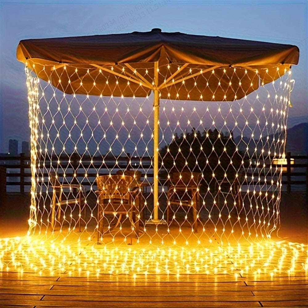 LED Mesh String Lights, 3mX2m String Lights with 8 Modes, European Plug Christmas Outdoor Lights Mesh Fairy Light Garland