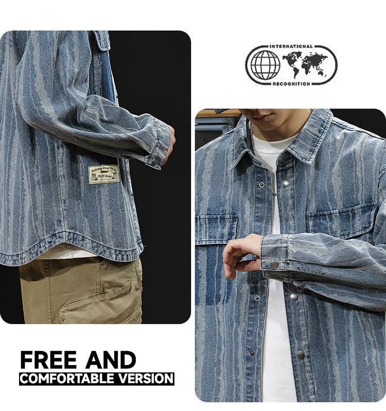 2025 Spring and autumn new fashion men retro denim cargo shirt casual simple shirt blouse