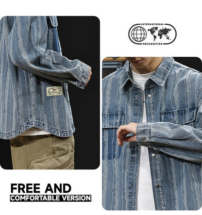2025 Spring and autumn new fashion men retro denim cargo shirt casual simple shirt blouse