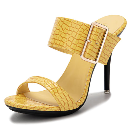 New Summer Buckle Strap Outside Women Slipper  Open Toe High Heeled 10CM Women's Sandals Thin Heels Neutral Slippers Party Pumps