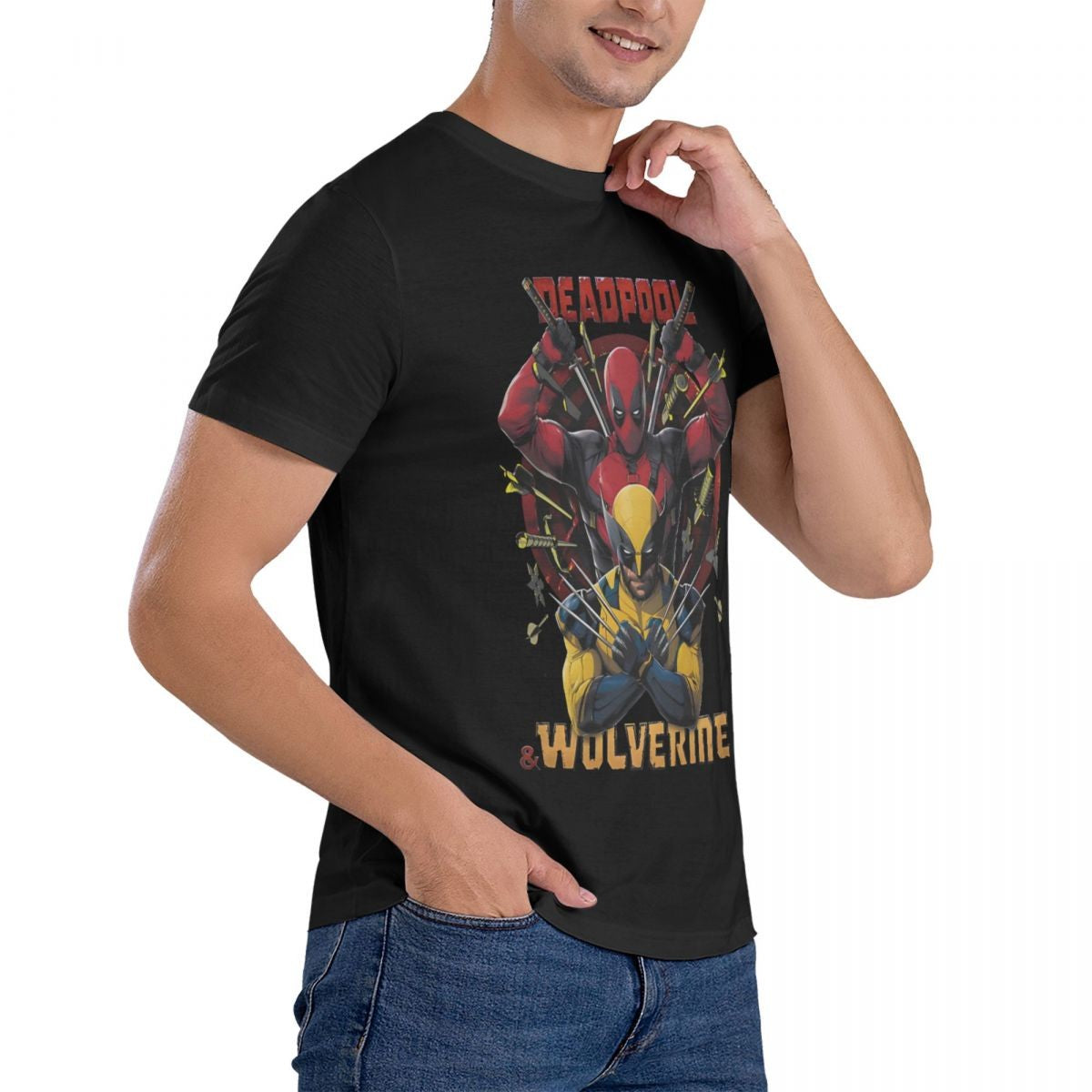 Men T-Shirts D & W Funny 100% Cotton Tee Shirt Short Sleeve Deadpool And Wolverine T Shirt Round Collar Clothes Printed