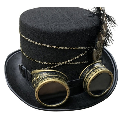 Steampunk Top Hat Wool Felt Victorian Hat with Goggles & Feather Unisex Costume Top Cap Gothic Hippies Cap Cosplay Props