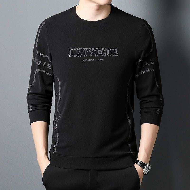Round Neck Pullover Sweatshirt Men Thermal Underwear Double Fleece Lining Long Sleeve T-Shirt Casual