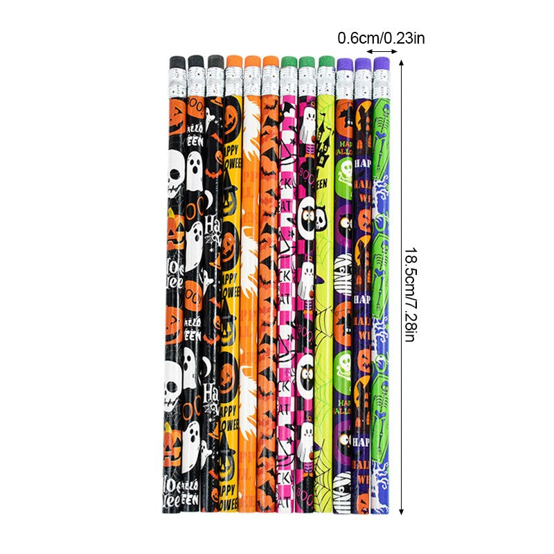 12/24Pcs Skull Goost HB Writing Pencils Stationery Gift for Halloween Party Favors Goodie Bag Fillers Trick or Treat Supplies