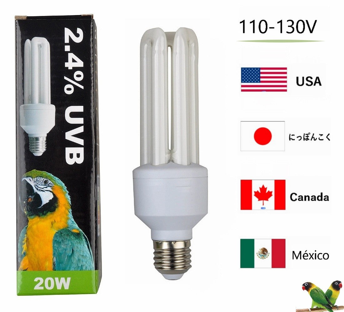 Lâmpada Fluorescente Compacta para Pássaros, 2.4% UVB, 20W, Rosca