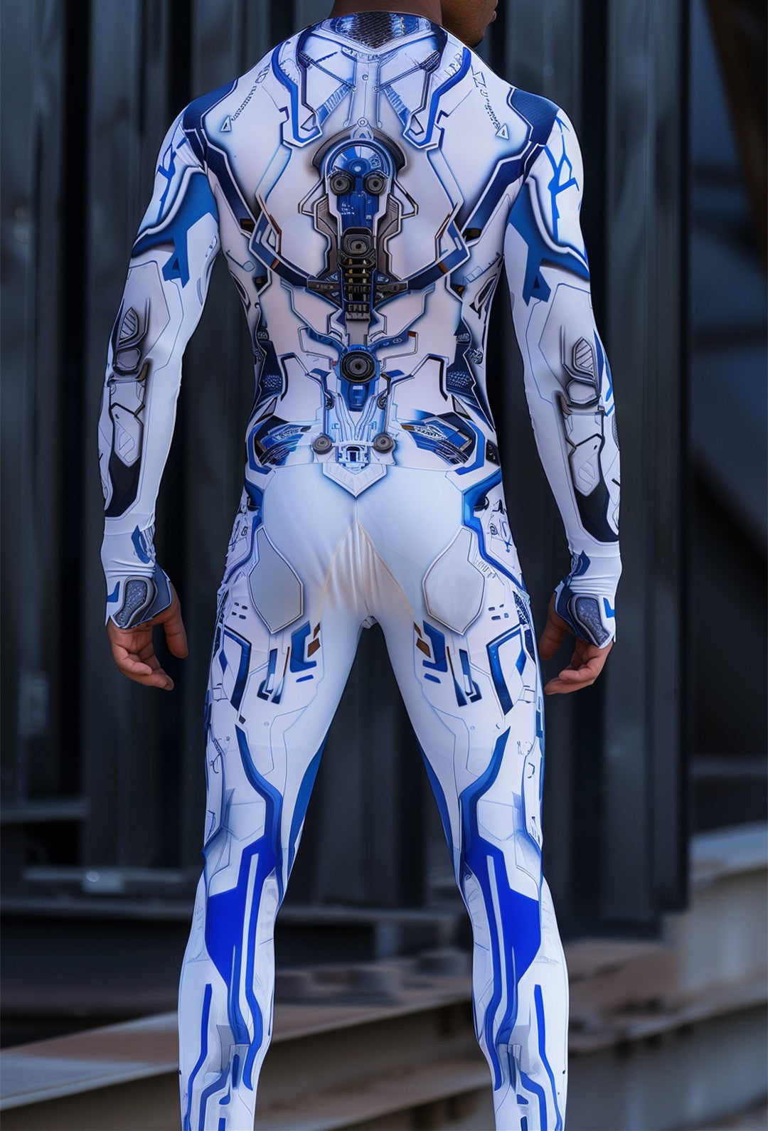 CyberPunk Men Women Mechanical Armor Jumpsuit Halloween Party Cosplay Steampunk Costume Party Fighter Elastic Bodysuits Rompers